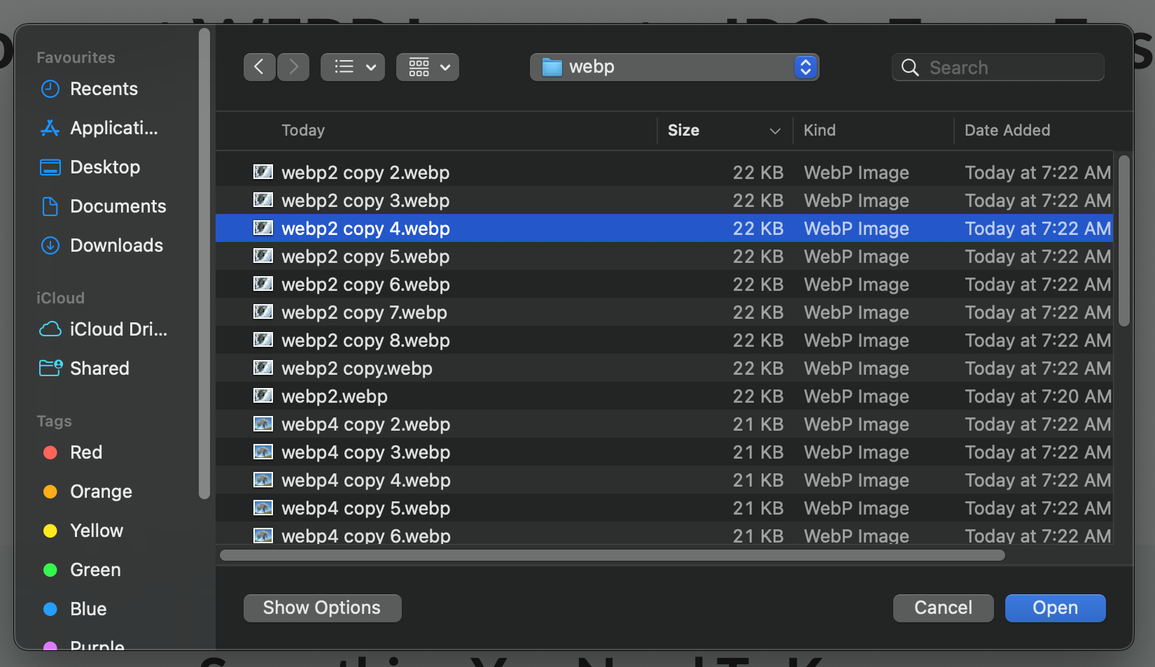 Select WebP images